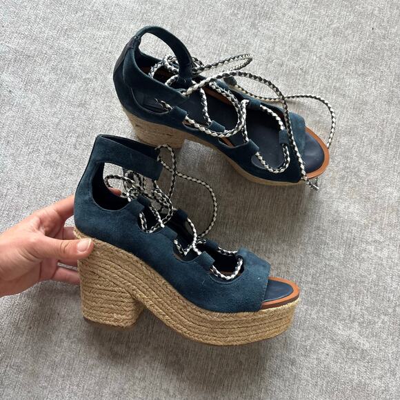 NWOT Tory Burch Positano Suede Platform Espadrille Heels - Picture 1 of 6